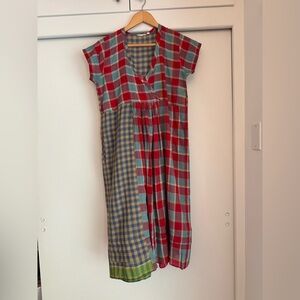 Injiri XS Rasa 22 Plaid Multicolor Red Blue Tan Dress India Handwoven